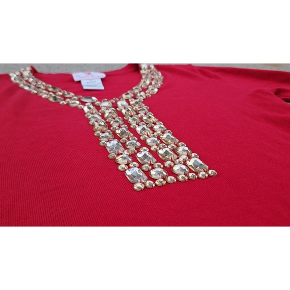 Vtg Quacker Factory Jeweled Holiday V-neck Sweater - Picture 2 of 5